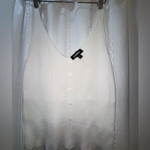 Express Ribbed Henley Button Front Tank Top Size L White